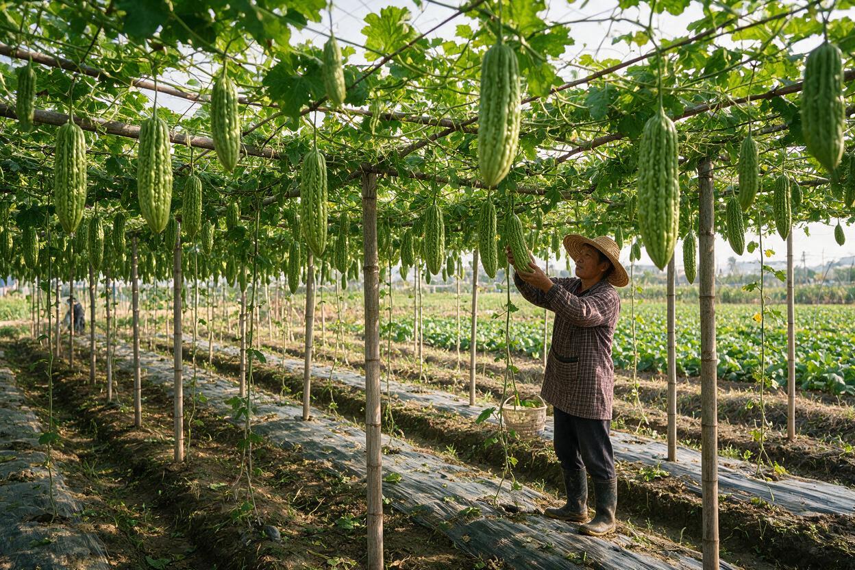bitter melon trellis field